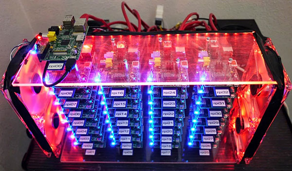 Raspberry Pi minicomputer with computing performance of 10.13 GFLOPS (built by Joshua Kiepert in Boise State University